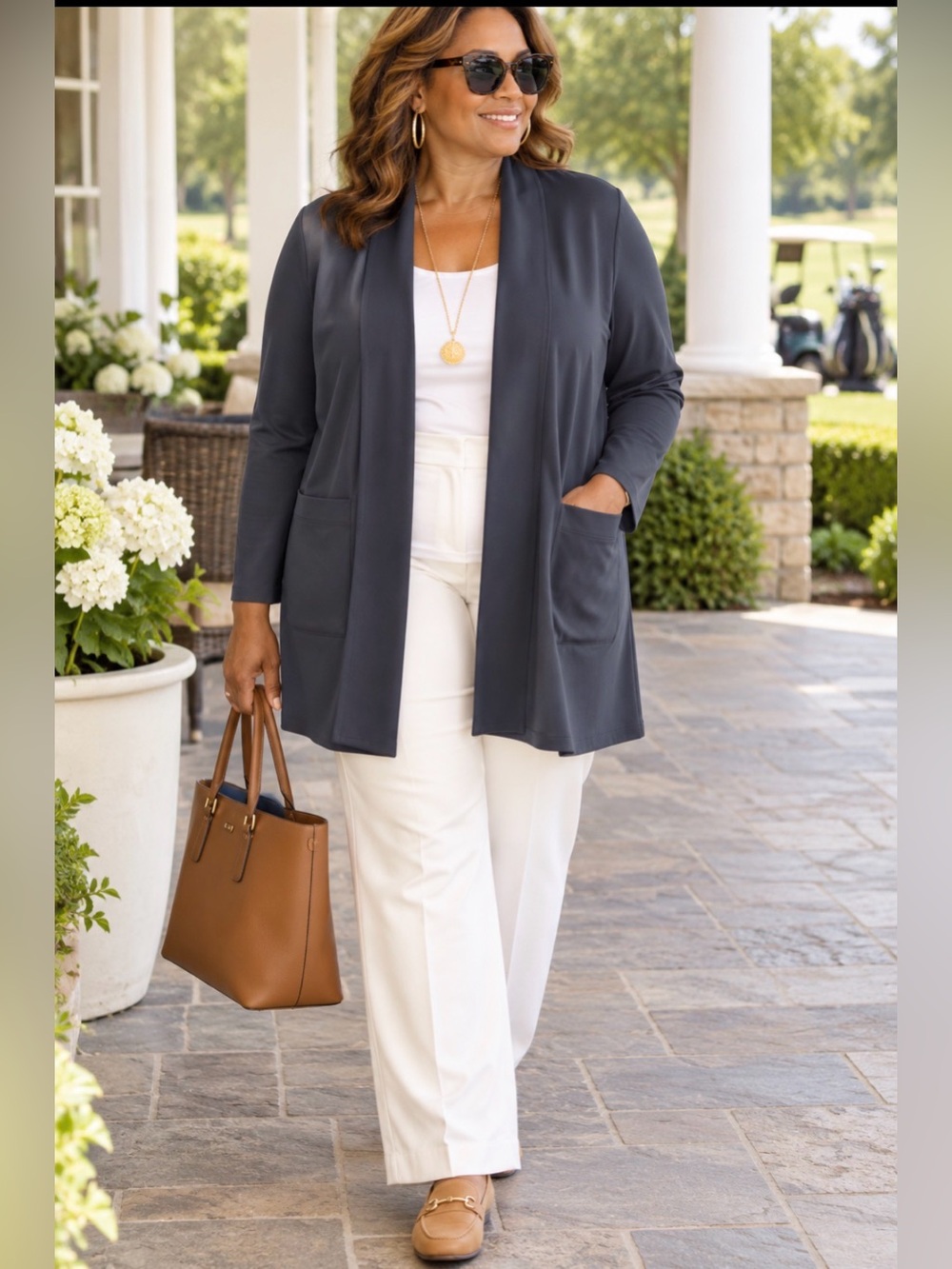 Eileen Fisher Washable Flex Ponte open-front long cardigan plus size 3X
